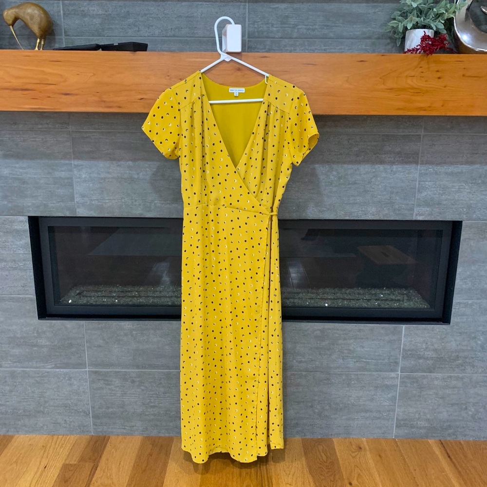 Nordstrom mustard with black dots dress.